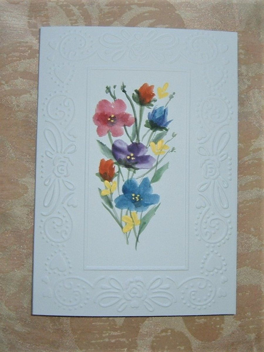 floral hand painted original art greetings card ( ref F 694)