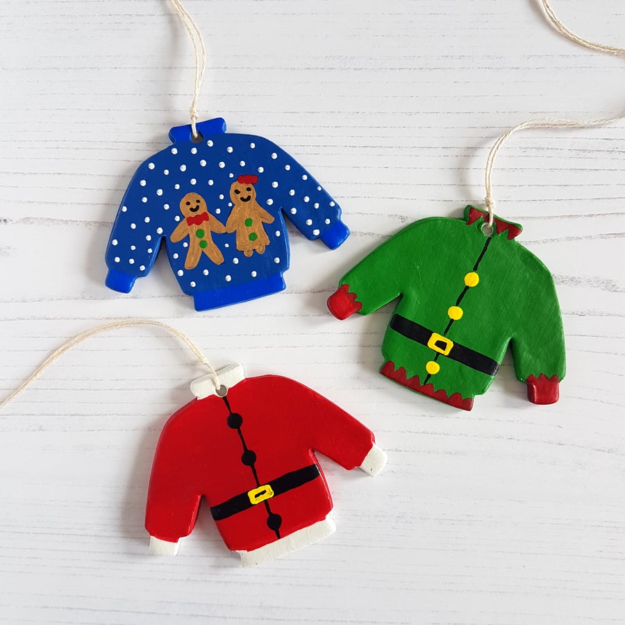 Christmas Jumper painted hanging decoration, one supplied, choose your style