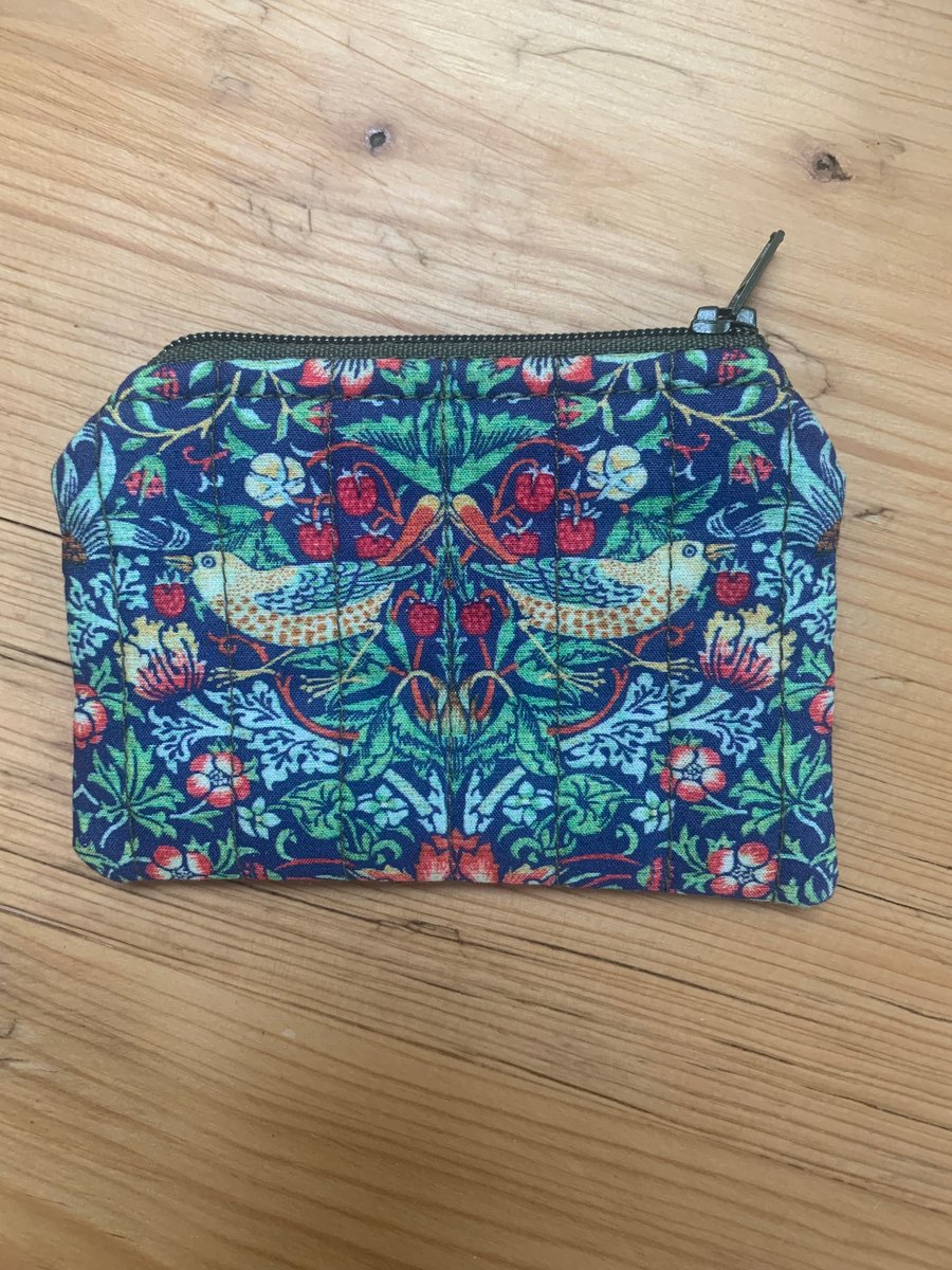 William Morris Strawberry Thief Design Quilted Fabric Mini Purse