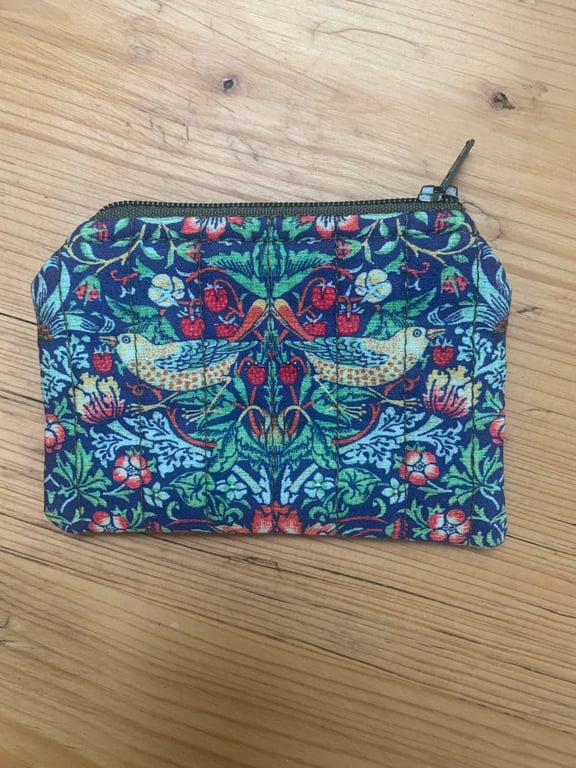 William Morris Strawberry Thief Design Quilted Fabric Mini Purse