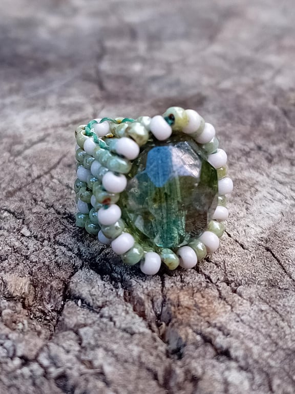 Sage green and pastel pink dragon eye beaded dreadlock cuff