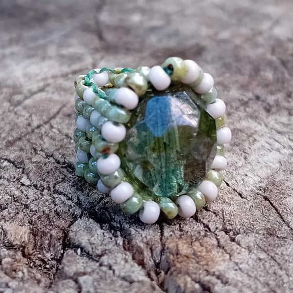 Sage green and pastel pink dragon eye beaded dreadlock cuff