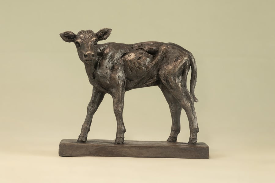 Shorthorn Calf Animal Statue Small Bronze Resin Sculpture
