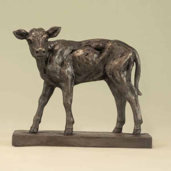 Shorthorn Calf Animal Statue Small Bronze Resin Sculpture