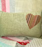 Tweed Appliqué Heart Scatter Cushion with Pad, Sage 46x30cm