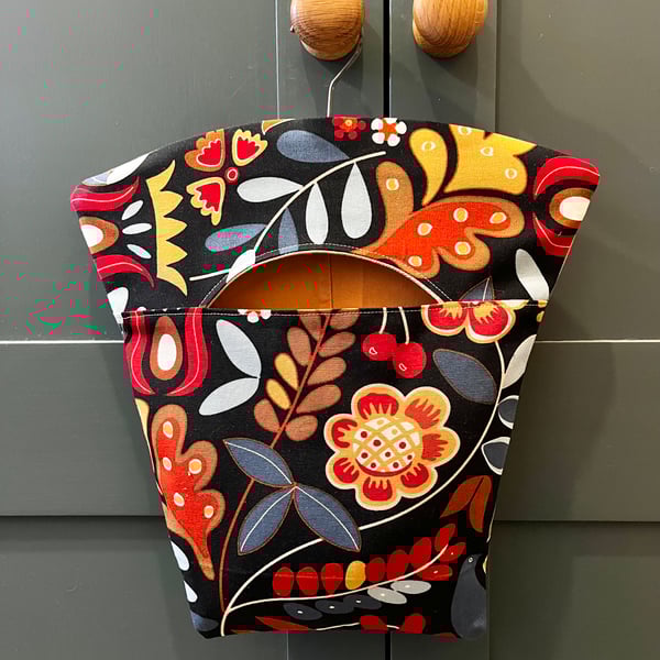 Peg Bag - black floral print 