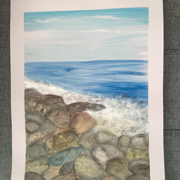  Crashing  sea and rocks  Watercolour painting 