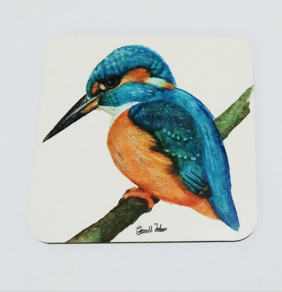 Kingfisher coaster, watercolour, bird coaster, gifts for bird lovers