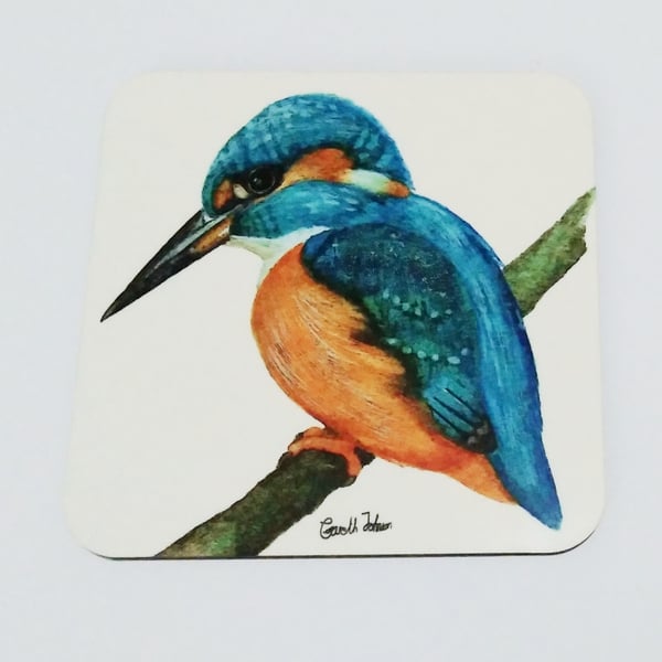 Kingfisher coaster, watercolour, bird coaster, gifts for bird lovers