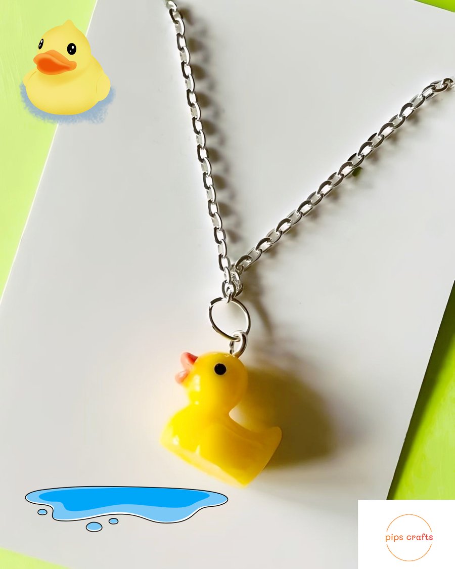 Fun Yellow Mini Rubber Duck Necklace, Quirky Handmade Fun Jewellery 