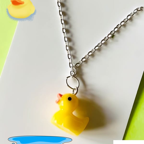 Fun Yellow Mini Rubber Duck Necklace, Quirky Handmade Fun Jewellery 