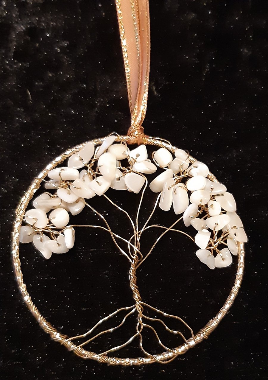 Indian Sunstone Crystal tree of life bangle hangers on a ribbon 