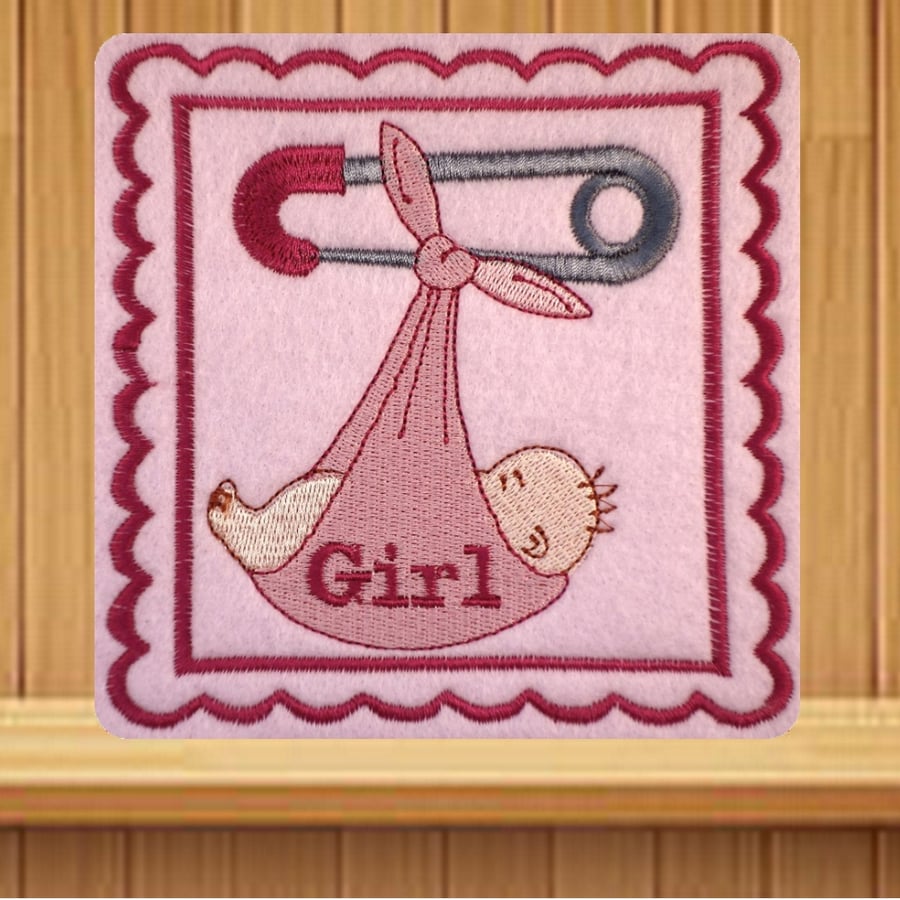  Handmade baby girl greetings card embroidered design