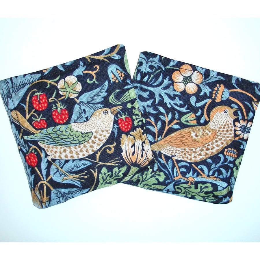 Strawberry Thief Coasters William Morris Pair of Fabric Mug Rugs