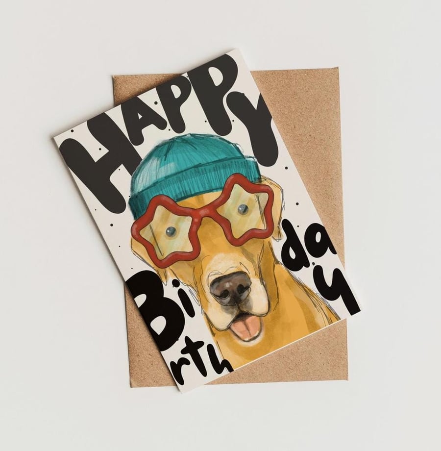 Labrador Birthday Card for Dog Lovers - Superstar golden labrador