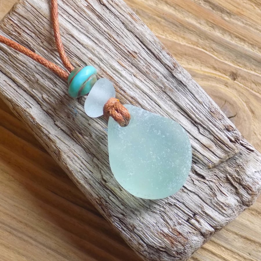 Genuine sea glass 'chunky' adjustable pendant 