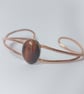 Hammered Copper Cuff Bangle with Tigers Eye Gemstone and Silver - Image 3
