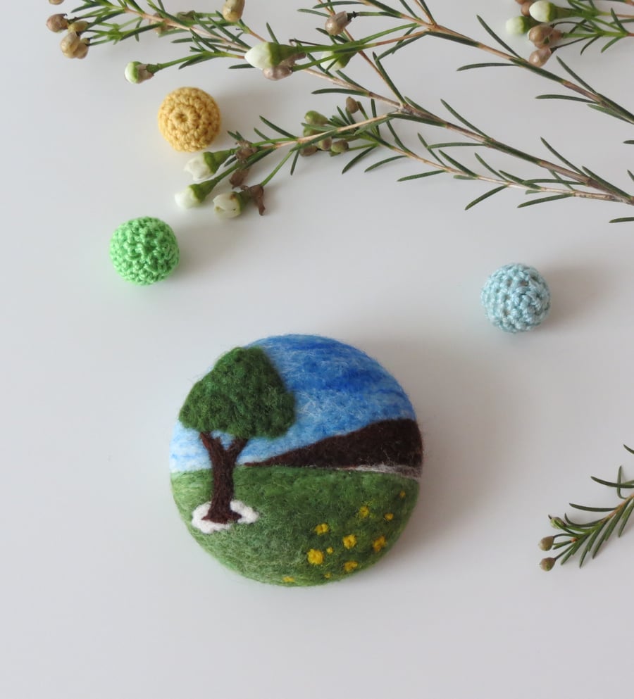 Merino Wool Needle Felted Landscape Brooch-New Beginnings