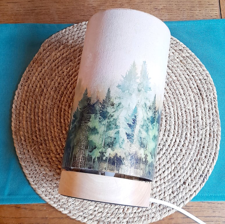 Forest Scene Lamp with Wooden Base