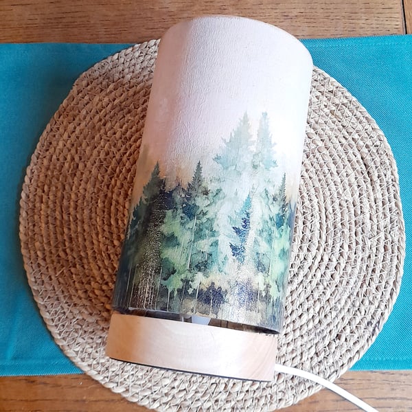 Forest Scene Lamp with Wooden Base