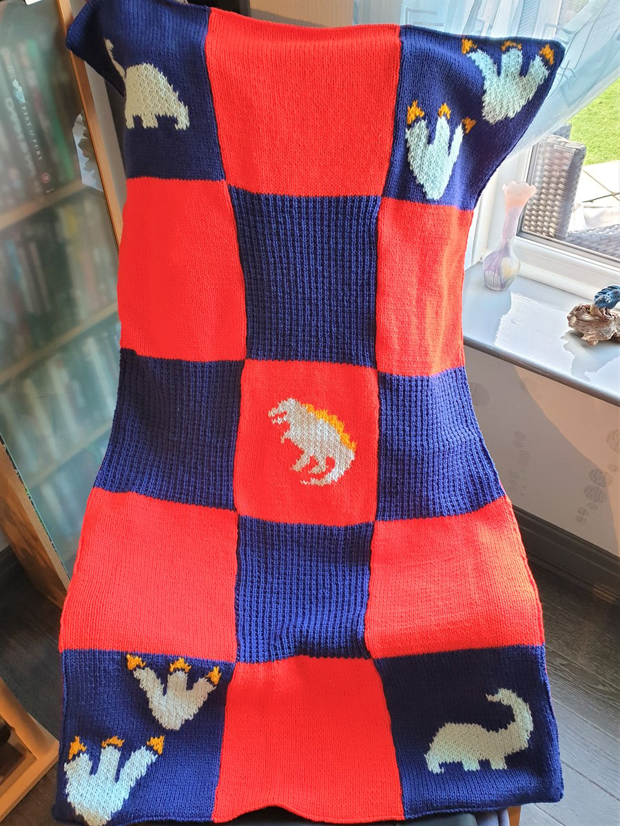 Unique Baby Blanket, Children's Handknitted Blanket with Dinosaur Design, OOAK