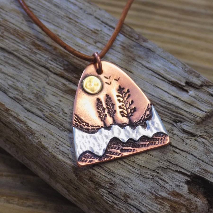 Copper and silver lazy summer day mixed metal heart pendant 