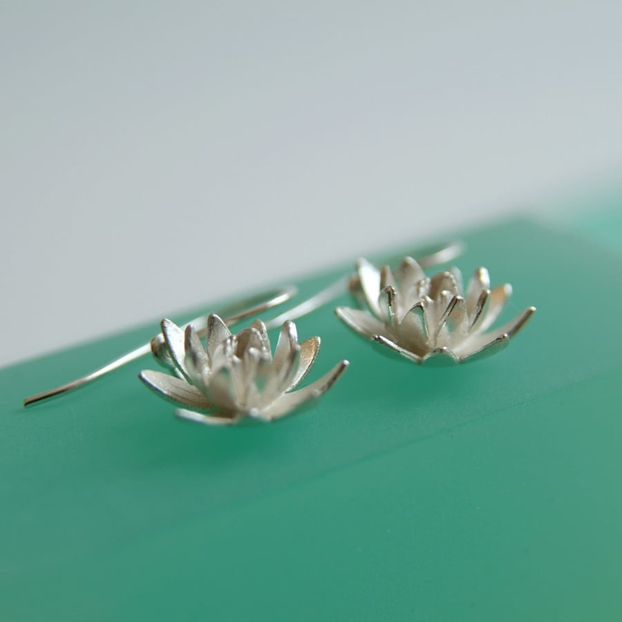 Sterling Silver Lotus Flower Earrings - Handmade in UK