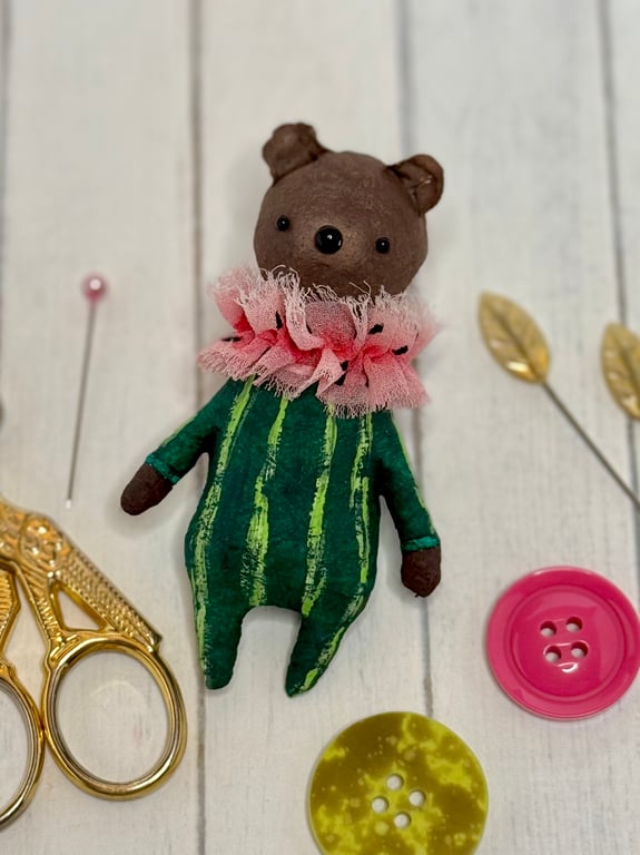 Spun Cotton Fruit Bear Art Doll Watermelon 