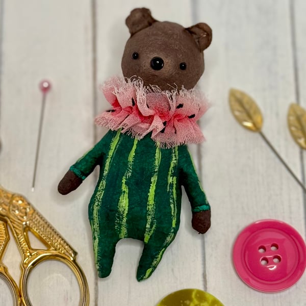 Spun Cotton Fruit Bear Art Doll Watermelon 