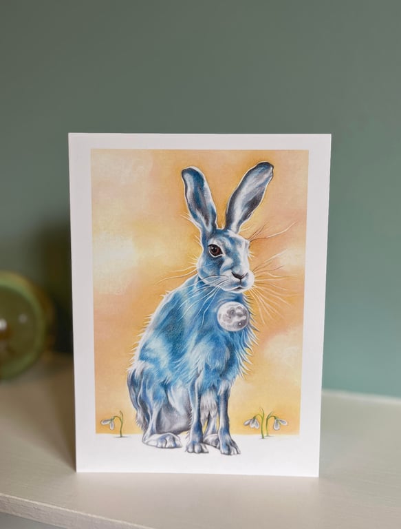 Lunar Hare greeting card - mystical hare, hare and moon art card 