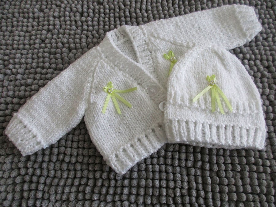 REDUCED 12" Baby Girls Sparkle Cardigan and Hat Set (early Baby size) 
