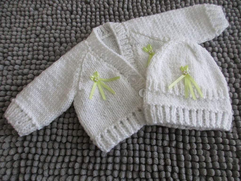 REDUCED 12" Baby Girls Sparkle Cardigan and Hat Set (early Baby size) 