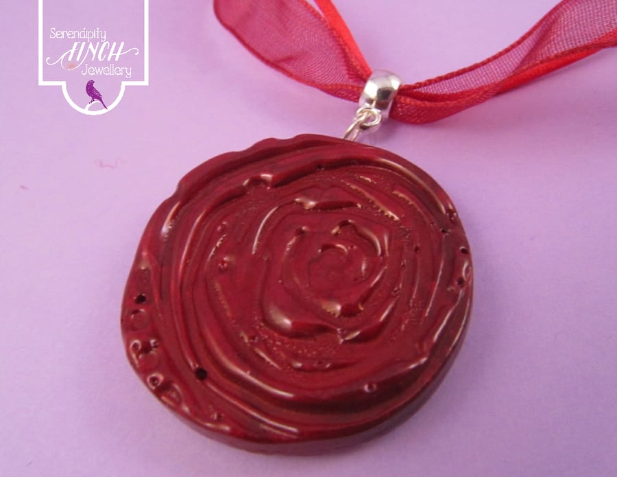 Red Rose Pendant Necklace with Jewel Enamel