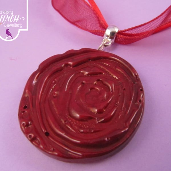 Red Rose Pendant Necklace with Jewel Enamel