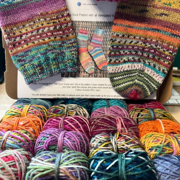 Scrappy socks knitting kit with all Variegated Yarn