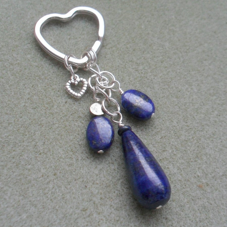 Lapis Lazuli and Pyrite Gemstone Keyring
