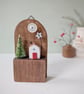 Festive Wooden Cottage Scene with Tree and Button Moon - Image 4