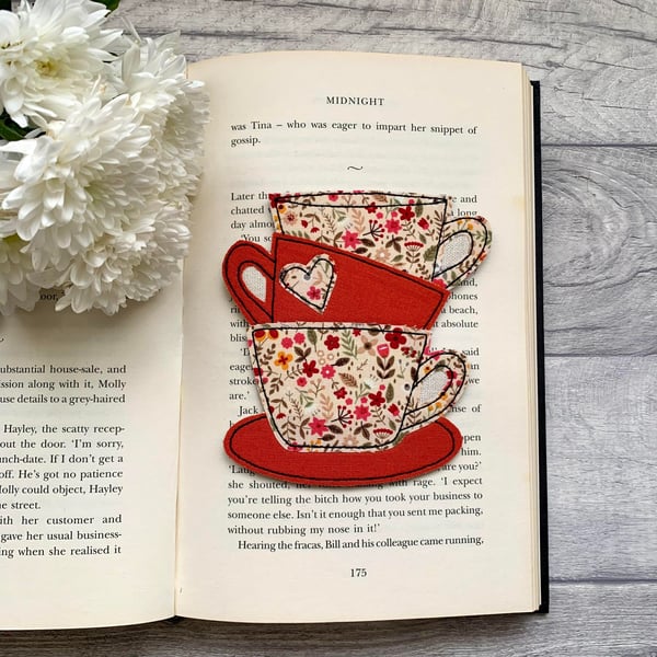 Bookmark, tea cup stack bookmark, gift for readers