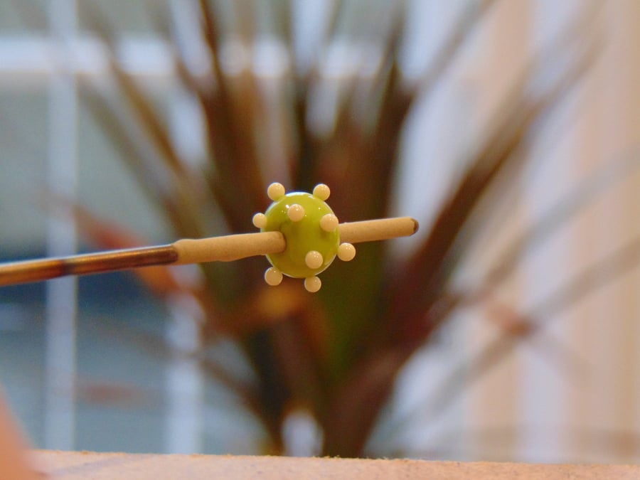Handmade Lampwork Dotty Opaque Lime Green Glass Beads Cute Funky Glass Beads