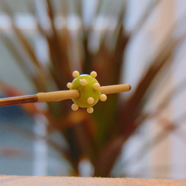 Handmade Lampwork Dotty Opaque Lime Green Glass Beads Cute Funky Glass Beads