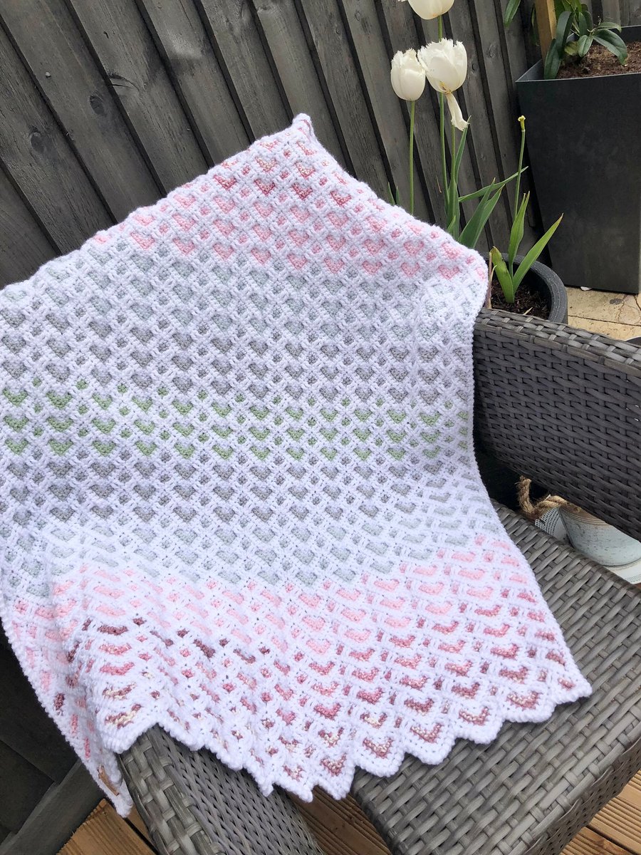 Crochet Baby blanket, Ripple & Heart textured Blanket, car seat blanket