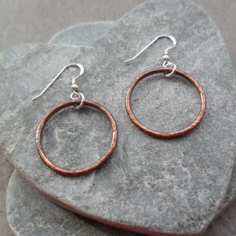 Oxidised Copper  Hoop Earrings Sterling Silver Ear Wires
