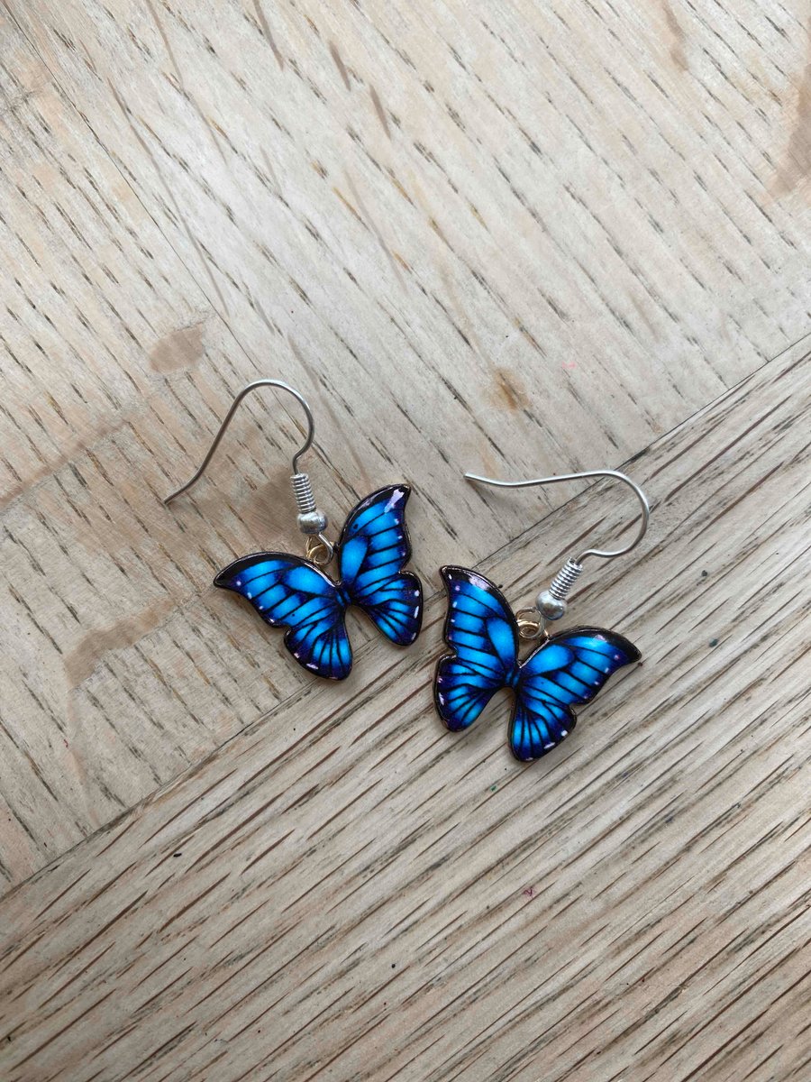 Blue Enamel Butterfly Natural World dangly earrings