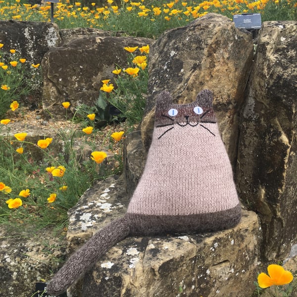 Siamese cat doll hand knitted from acrylic yarn 