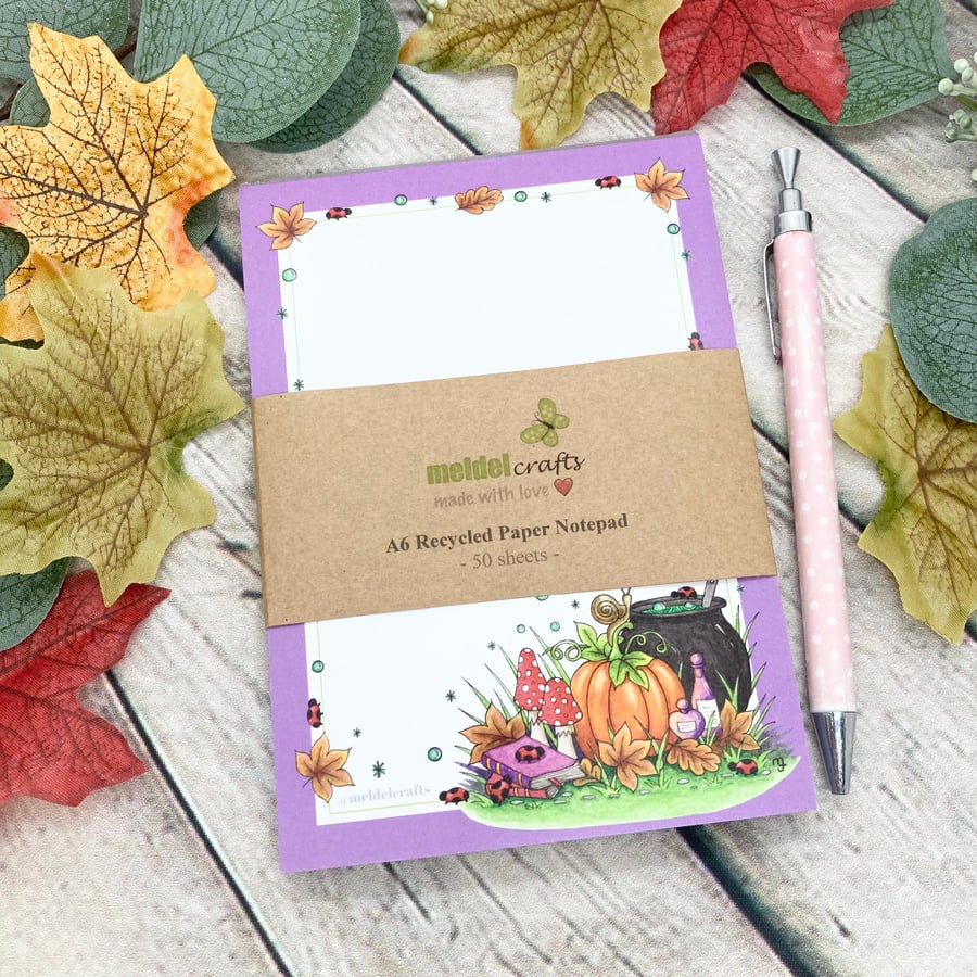 Notepad - A6 Recycled Paper Notepad - Potions & Pumpkins 