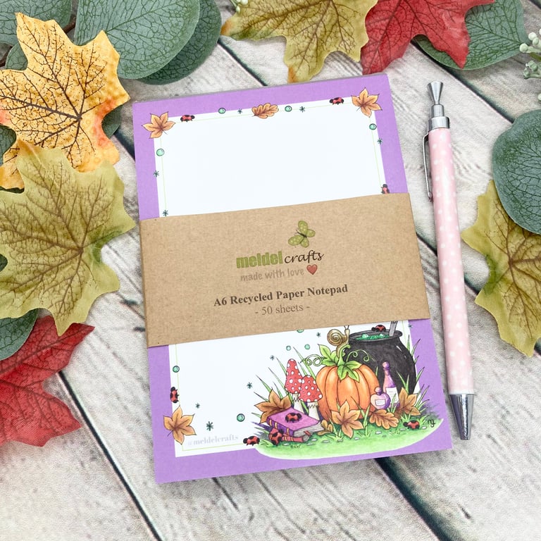 Notepad - A6 Recycled Paper Notepad - Potions & Pumpkins 