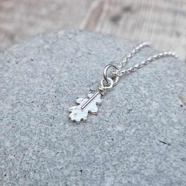 Sterling Silver Small Hammered Oak Leaf Necklace