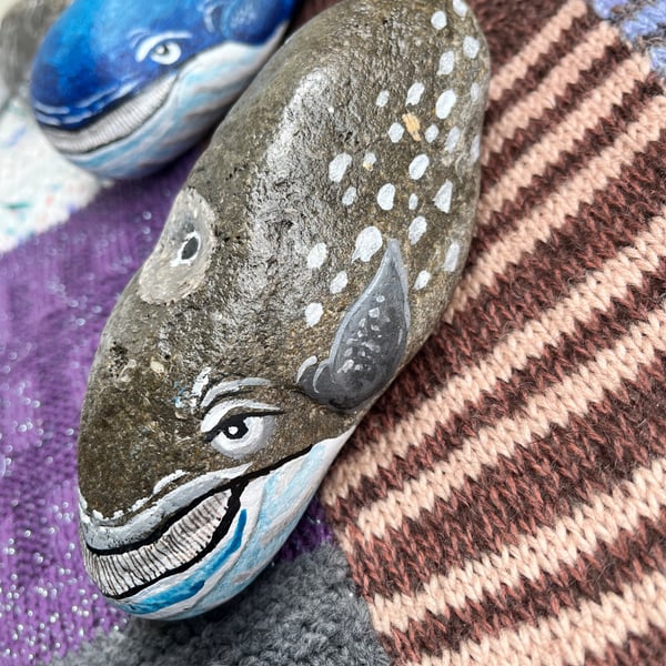 Grey whale fossils hand painted paperweight stone 