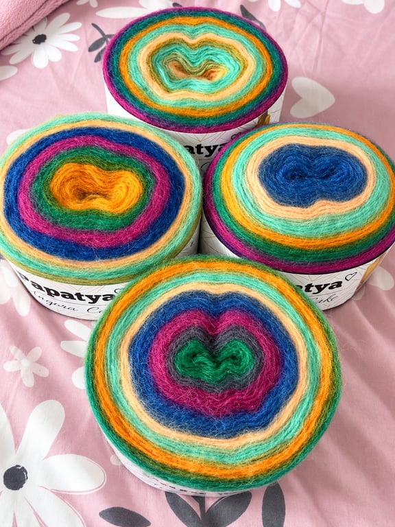 Papatya Angora Cake Yarn 800g – Green Teal Blue Orange Burgundy Multicolour