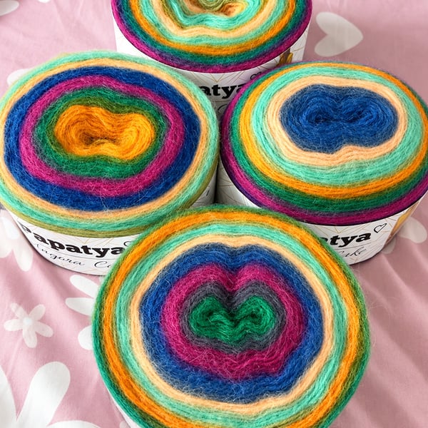 Papatya Angora Cake Yarn 800g – Green Teal Blue Orange Burgundy Multicolour